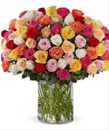 Photo of flowers: 100 PREMIUM LONG STEM Coloured ROSES