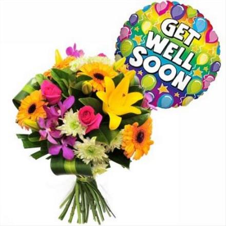Photo of flowers:  Get Well Soon Bouquet- With Balloon