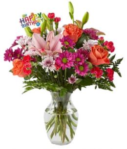 Photo of flowers: Light of My Life Bouquet & Happy Birthday Topper